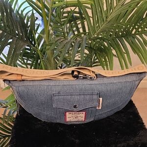 True Religion Blue and Tan Denim Crossbody Bag
